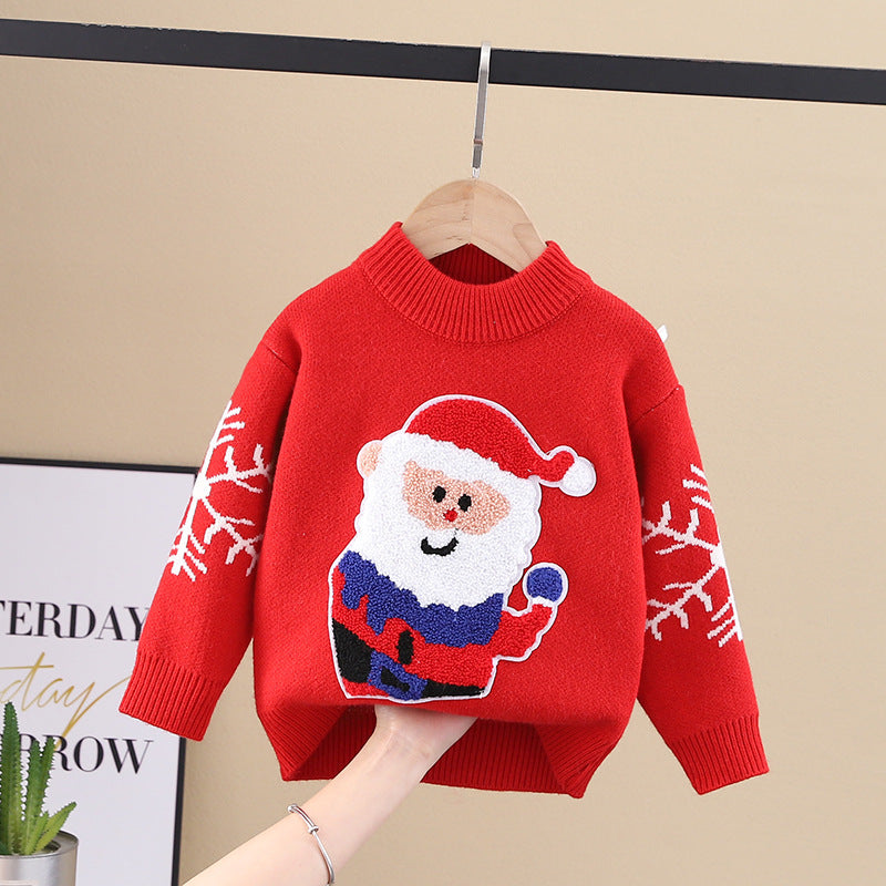 Christmas kids' sweater - fleece lined, extra thick, chinese new year style. versatile knitted base layer for boys and girls