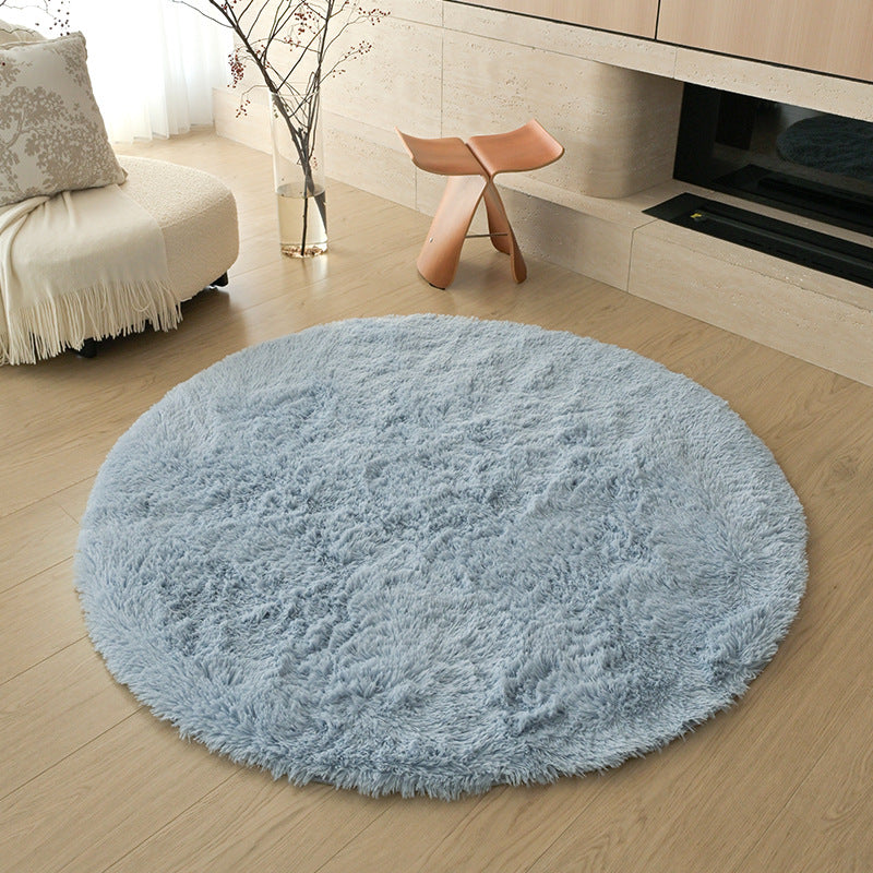 Silk wool carpet round scandinavian bedroom bedside carpet living room study bay window thickenedpure color tie-dye long hair floor mat