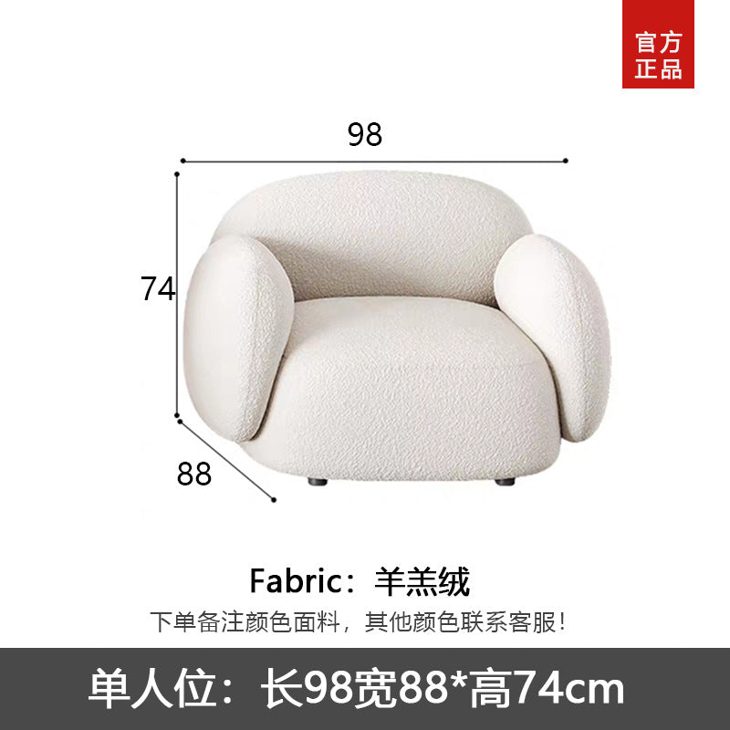 italian minimalist curved fabric sofa, perfect for small apartments. unique, creatively designed living room sofa in teddy velvet fabric