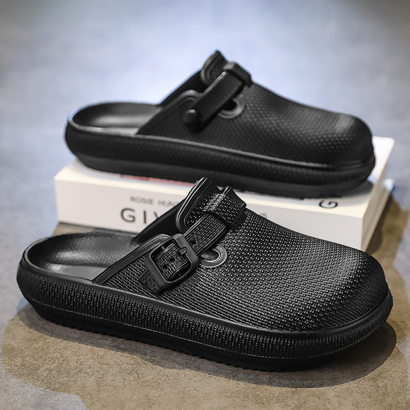 跨境博啃包头拖鞋男潮款踩屎感厚底情侣沙滩鞋外出半拖凉鞋女批发