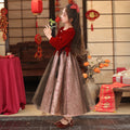 Ready-to-ship, hot-selling girls' formal dresses in festive red. new for , these long, elegant dresses are perfect for the new year and the fall/winter season. stylish and fashionable skirts