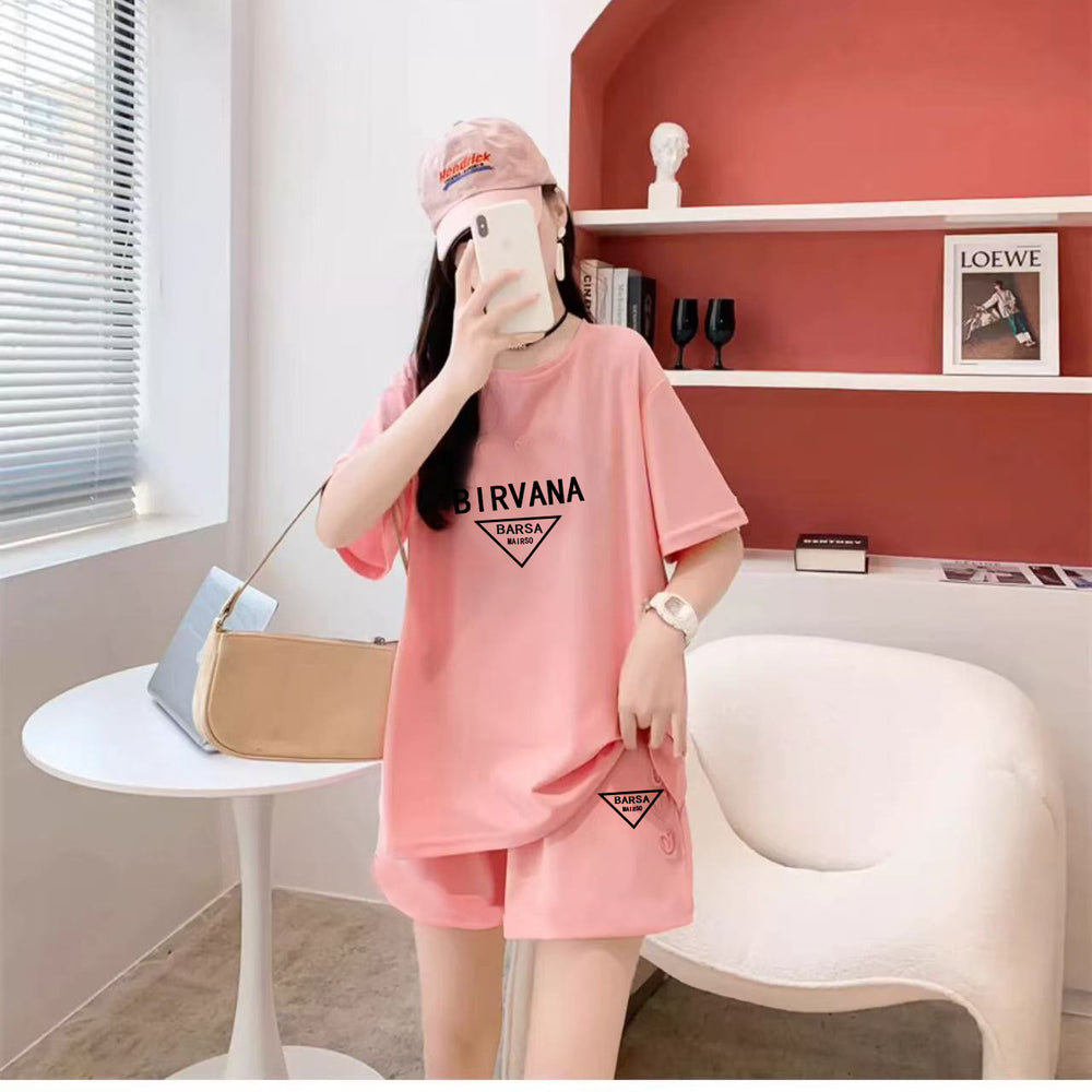 Girls' casual activewear set -  summer new fashion, stylish student outfit, girls' round neck short sleeve two-piece set