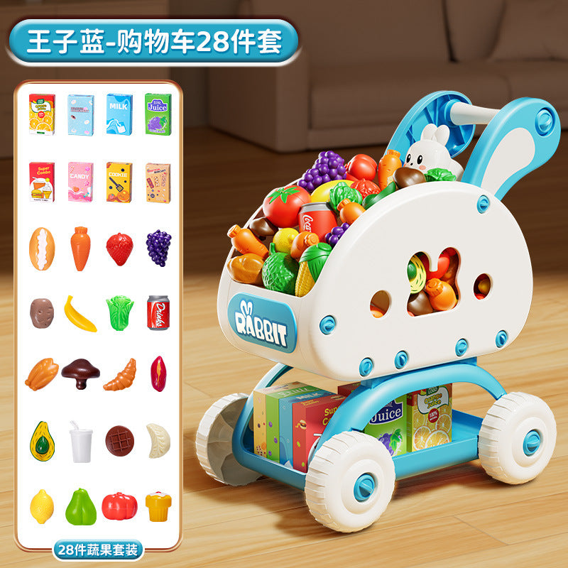 Kidsartificial supermarket shopping cart trolley toy play house fruit cutting fun boys and girls kitchen birthday products