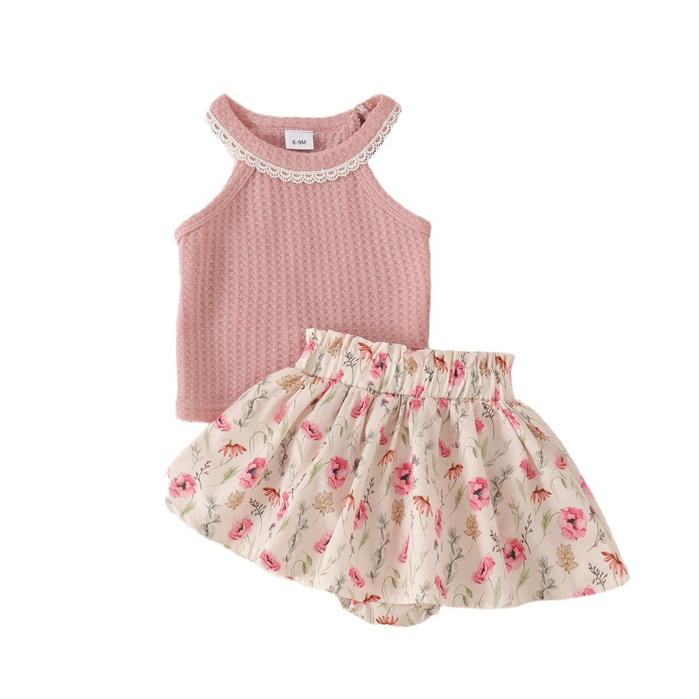 Baby clothing kids set children outfit pink vest+printingshorts