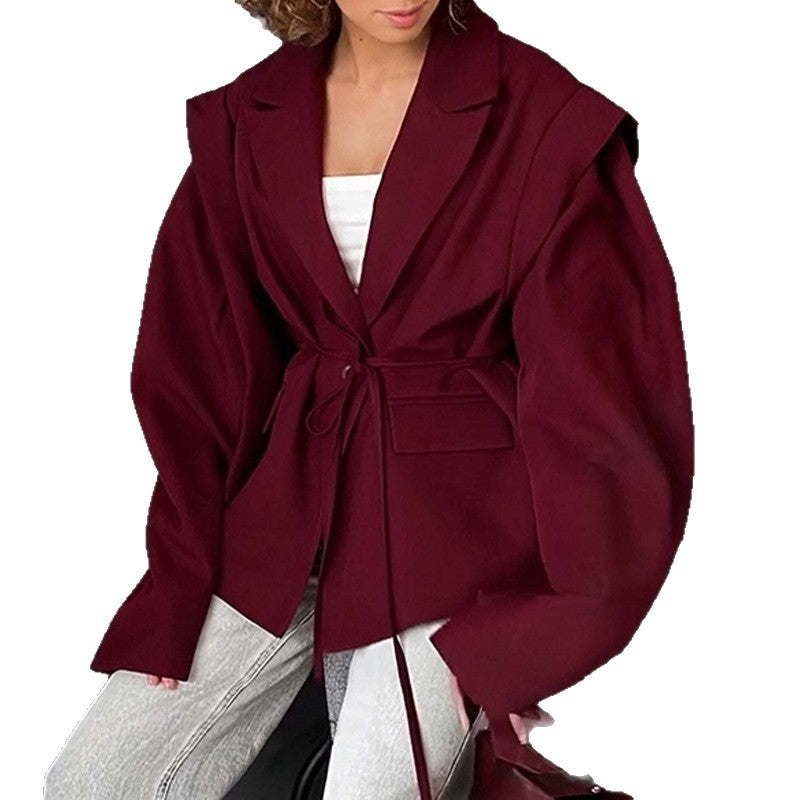 cross-border e-commerce women's fashion: european and american summer new arrivals - stylish, figure-flattering, tie-waist, versatile v-neck blazer jacket