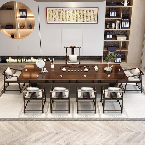 Solid wood tea table and chair combination New Chinese-style living room complete set Large board tea table Office log coffee table Zen tea table