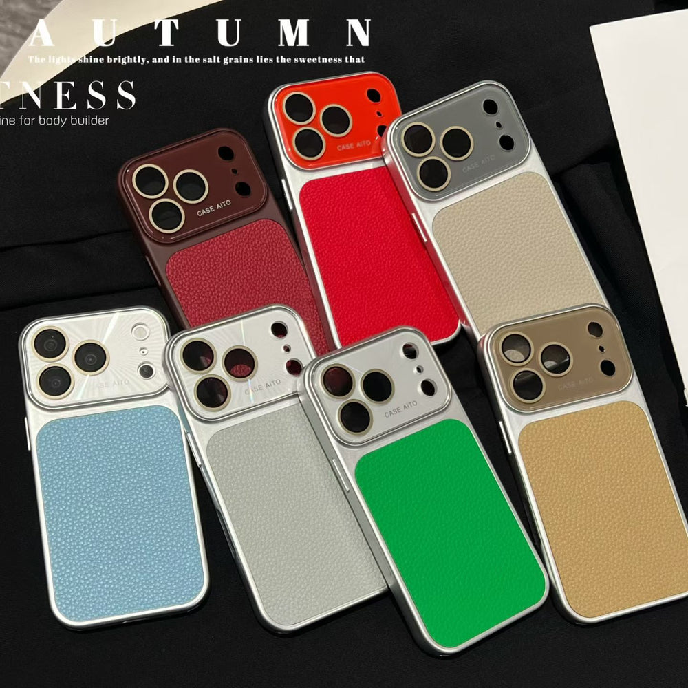 Suitable for iphone17pro lens large window lychee leather pattern mobile phone case apple 15 business case lychee pattern