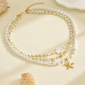 Wholesale resort-style necklaces, european and american cross-border niche luxury accessories, bohemian-style pearl and starfish sweater chains