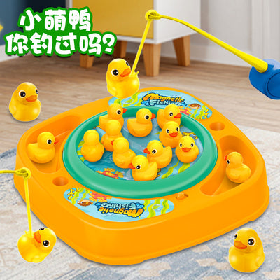 Little yellow duck electric music rotating magnetic fishing game - cross-border early education pretend play educational toy for boys and girls