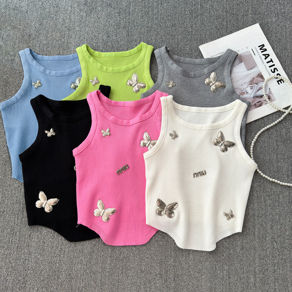 Petitesilmelegant butterfly short sleeveless vest suspender women's summersense of designniche style bottom shirt tops