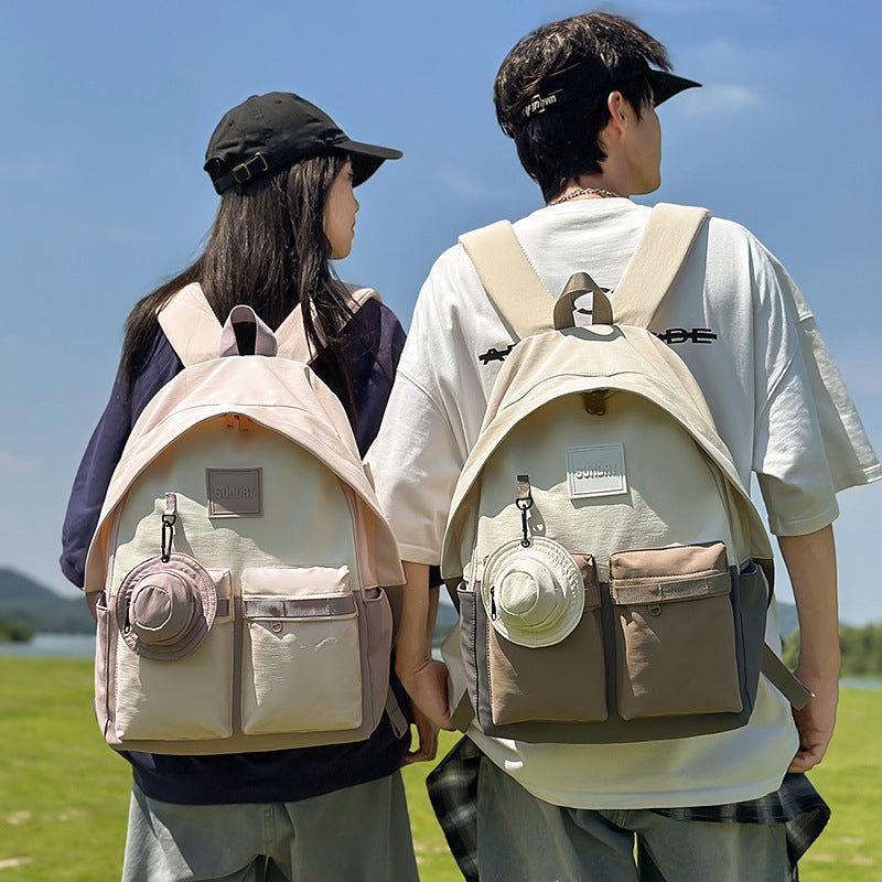 Backpack, lightweight outdoor, large capacity, niche style, pure color, travel, work clothing, school bag, student, good-looking, contrast color, lightweight school bag