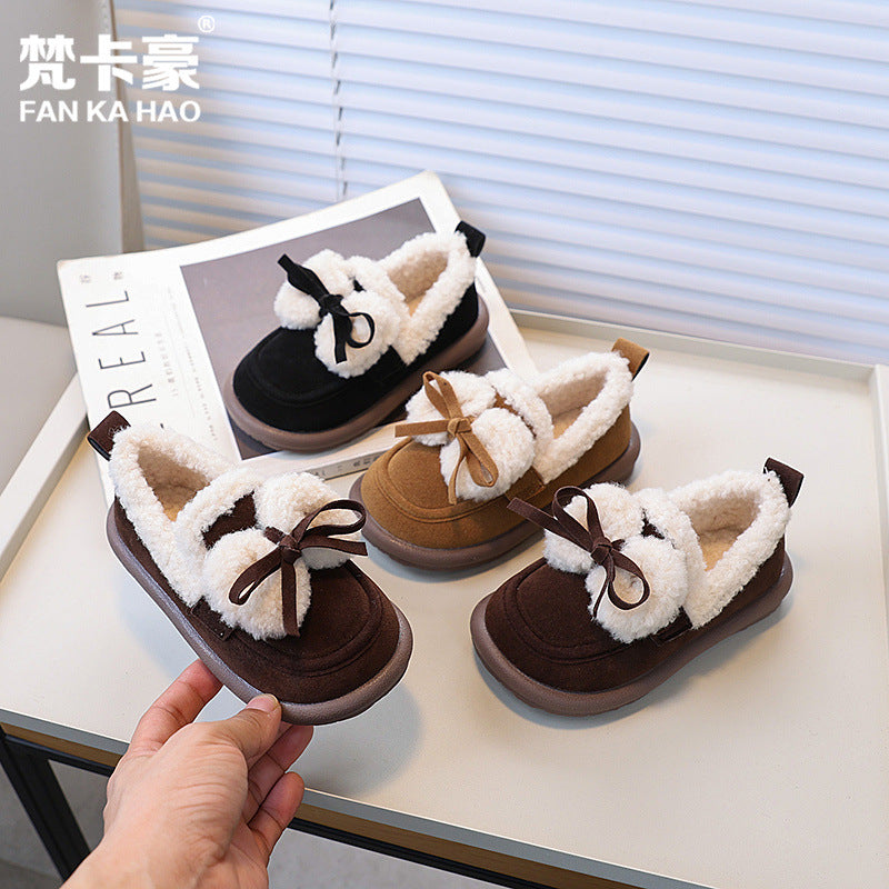 Vancahao kids cotton shoes winternew arrivalgirlsmoke plussheep fur shoes soft bottomretro bean shoes