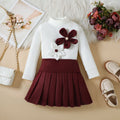 European and american style girls' outfit: new autumn fashion, 3d floral long-sleeve top with solid color pleated skirt set for toddlers and young children