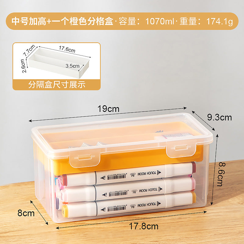 Multifunctional desk storage box Transparent desktop marker Stationery storage box Pencil plastic storage box with lid