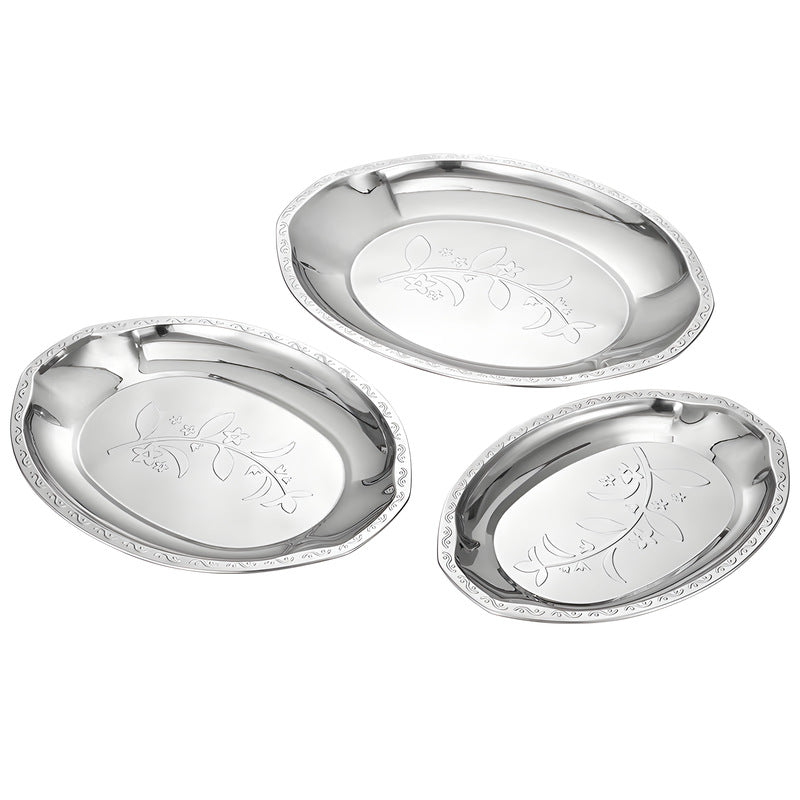 Stainless steel plate - home dinner plate, apricot blossom egg plate, oval fish plate, bbq plate, tray - premium & auspicious dinnerware
