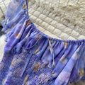 French chic floral two-piece set: summer tie-waist top & mesh tiered skirt