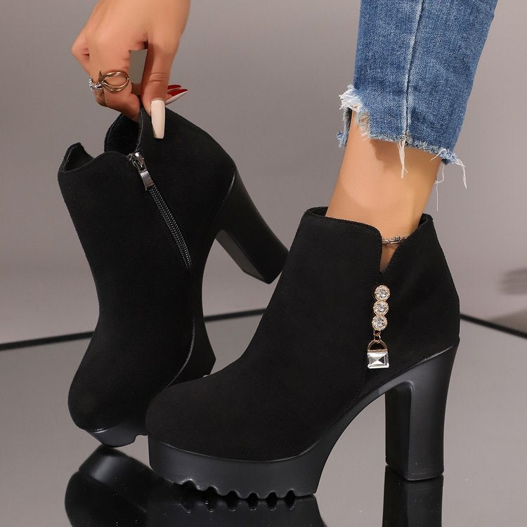 fall/winter new arrival: women's plus-size fleece-lined heeled ankle boots - wholesale available, dropshipping to  &  (0.5cm heel height difference)
