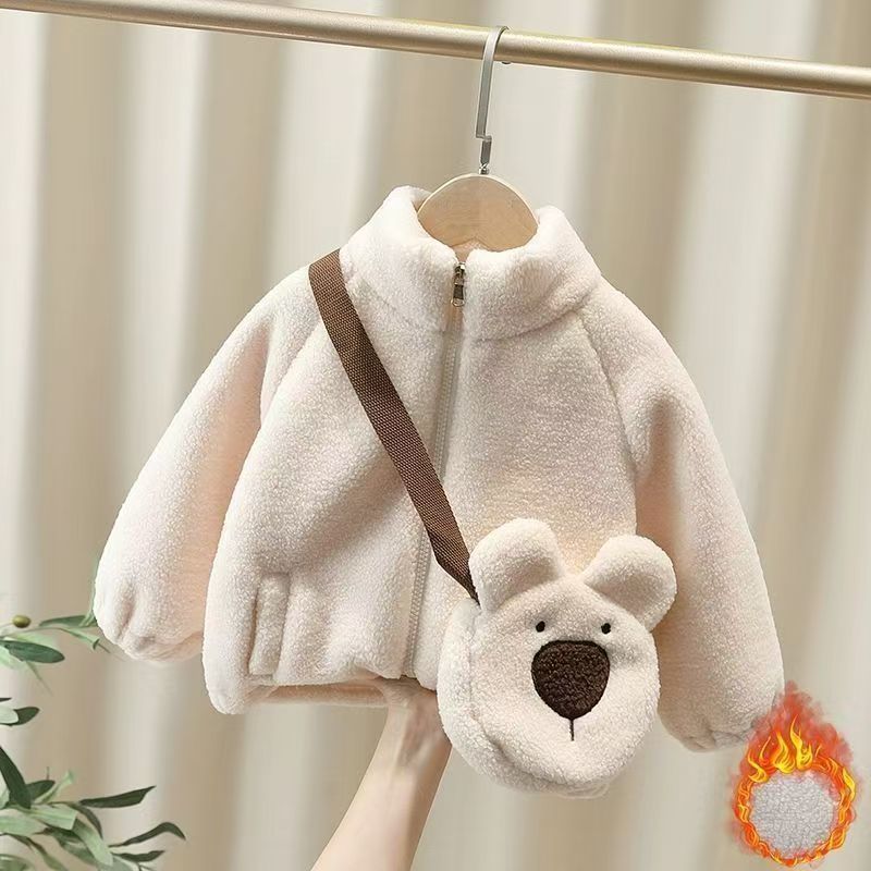 Kidsfleece-linedoutwearnew arrivalbabyfall and winterthickenedcashmere boys and girls styleheattech winter tops