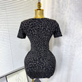 Exportsummernew arrivalsexy silmv neck zipper elastic mesh dress leopard print printing hip skirt for women