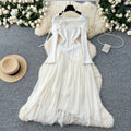 French chic floral collar long sleeve knit & mesh asymmetrical fairy dress - trendy & fluffy