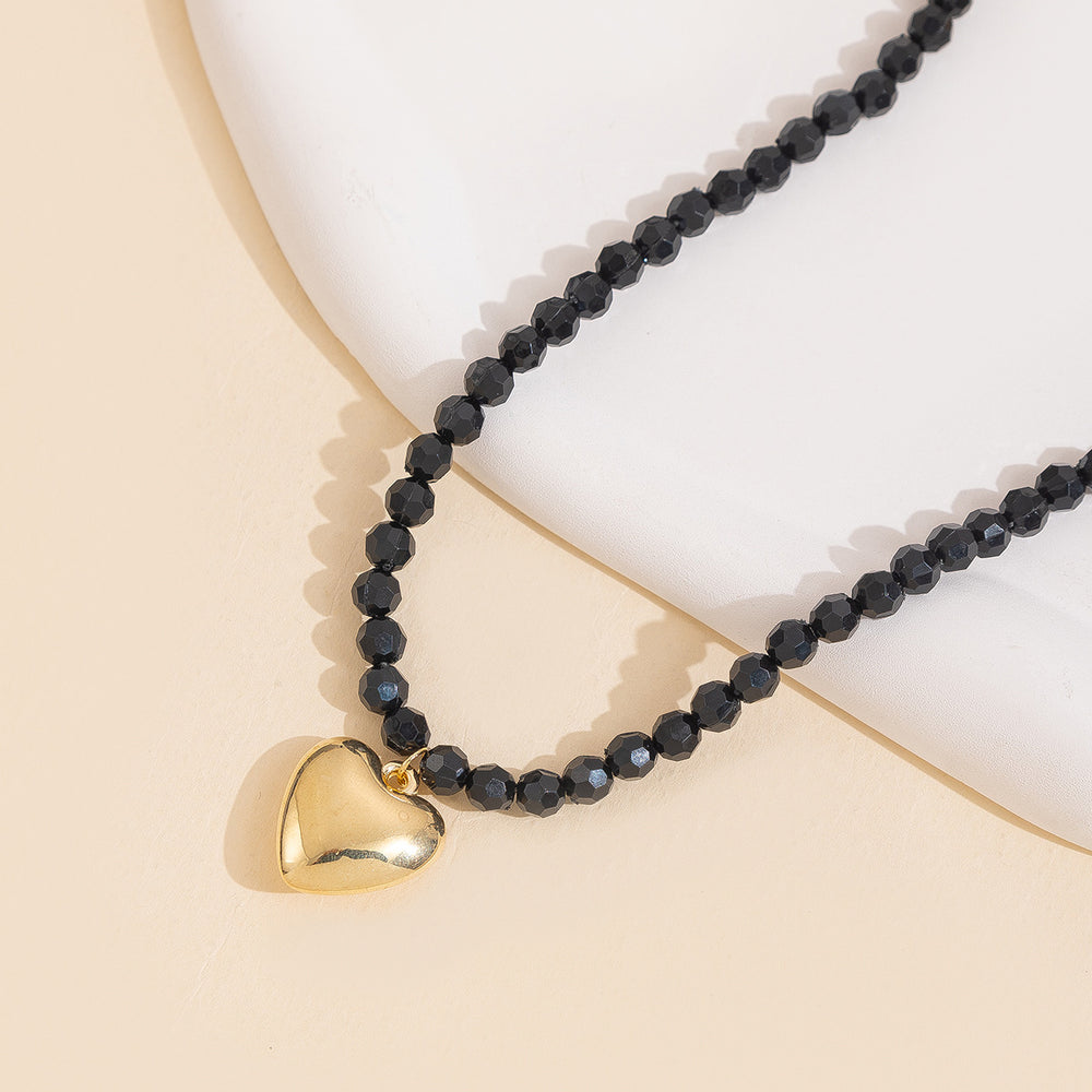 Black beaded necklace wholesale - european & american cross-border metal heart pendant geometric unique fashion trend heart necklace