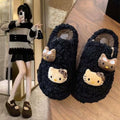 Lambswool thick-soled fuzzy slippers for women, autumn/winter outerwear, 2025 new style, leopard print closed-toe fleece-lined cotton slippers (pairs well with skirts)