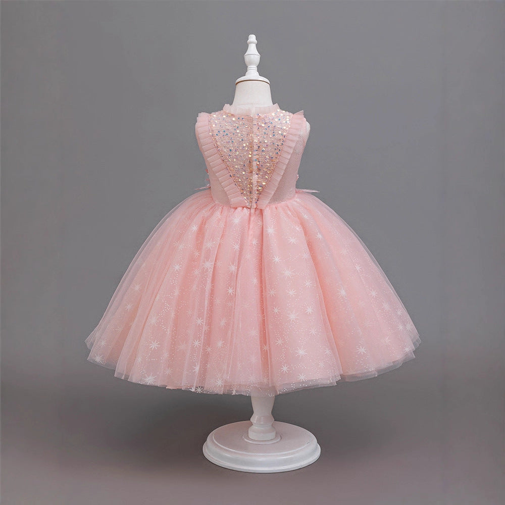 Wholesale manufacturer of girls' formal dresses & performance costumes - mid-length sequin-embellished birthday flower girl dresses - ready to ship