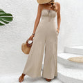 summer all-cotton knit high-waisted wide-leg flare sleeveless jumpsuit - european & american chic, elegant style