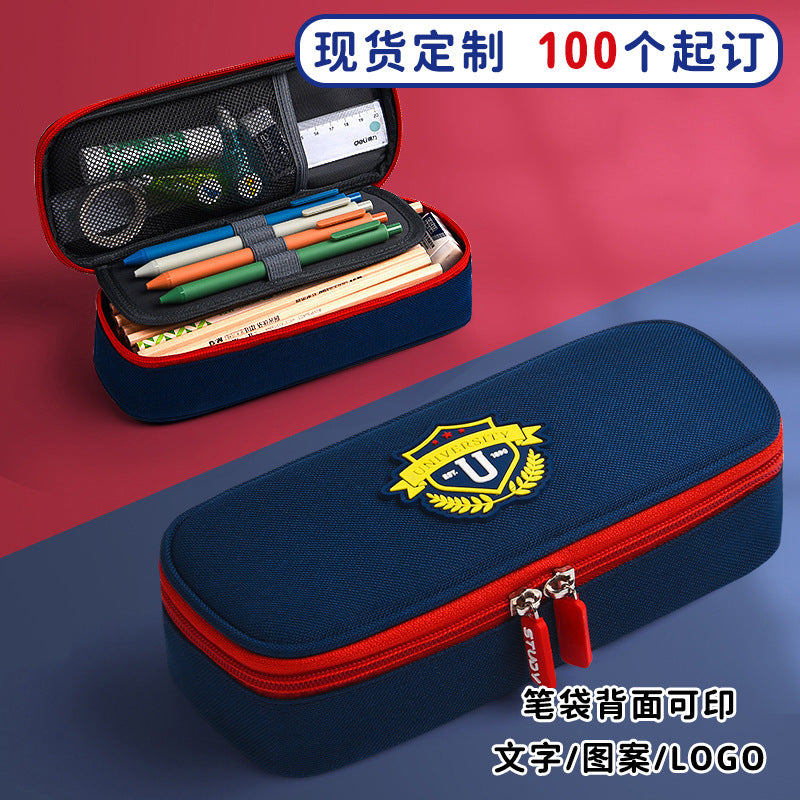 British style pencil bag three-layer large-capacity stationery box student high-value pencil case canvas stationery bag pencil bag wholesale