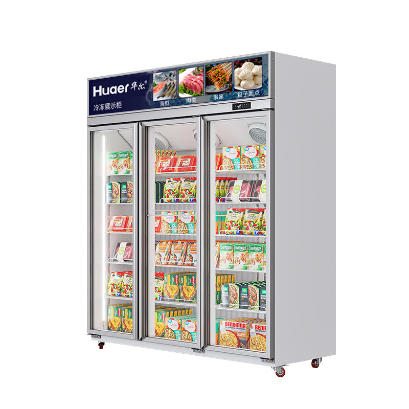 Huaer defogging door refrigerated and frozen display cabinet vertical freezer commercial fresh cabinet light box style durian low temperature cabinet