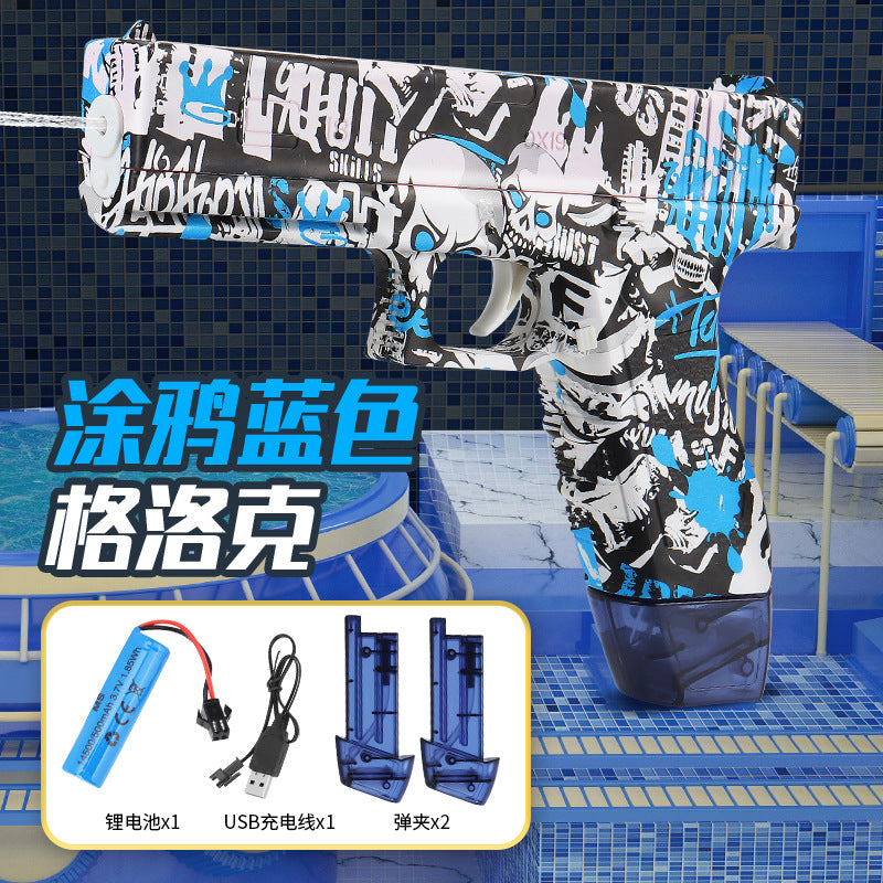 graffiti electric glock continuous water gun charging large capacity summer beach outdoor kids water gun toy
