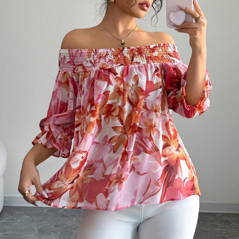 Women's  summer european and american style new long-sleeved loose pink blouse
