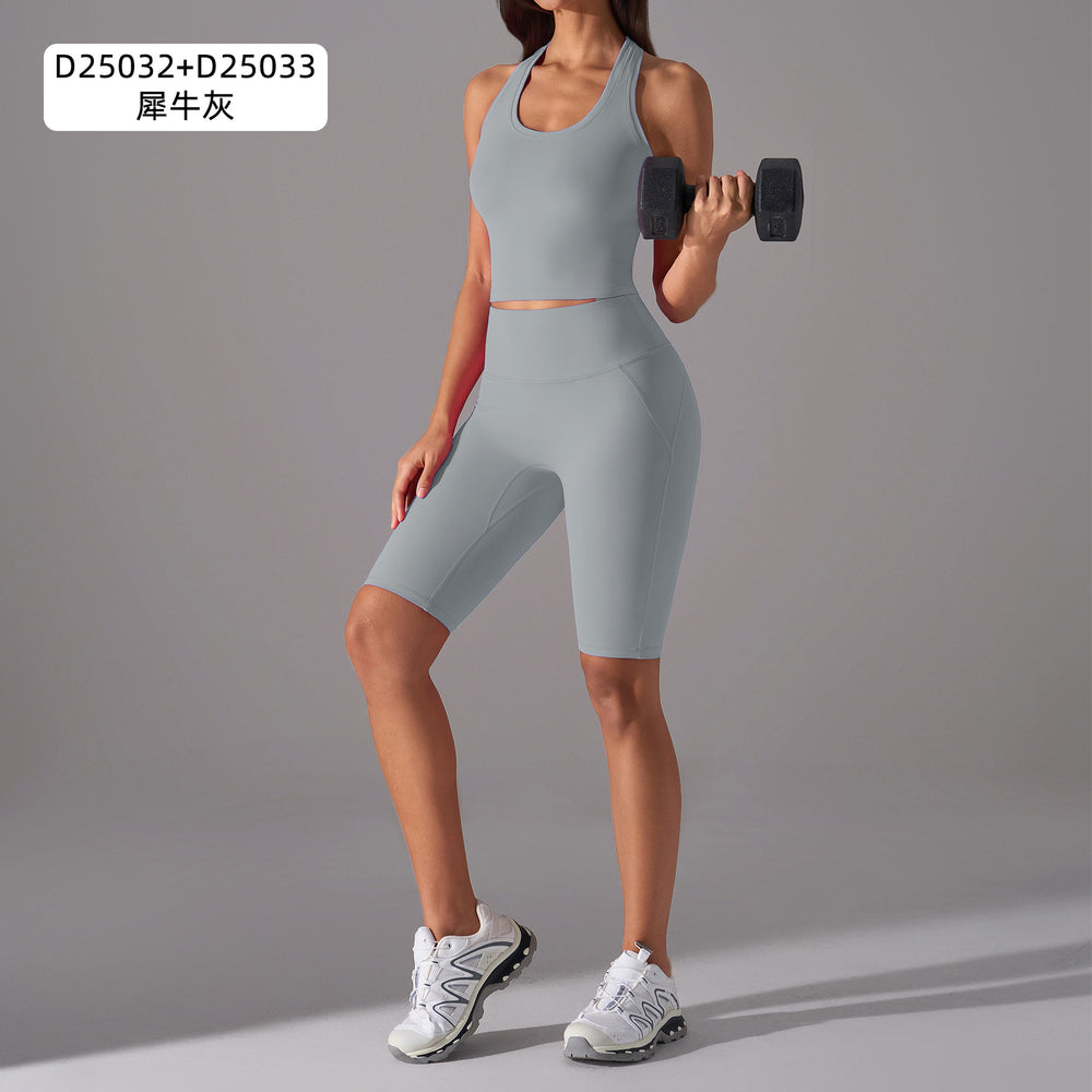 Naked feeling high-intensity sports bra women's no embarrassment line elastic tummy tight half length pants fitness yoga suitsuit