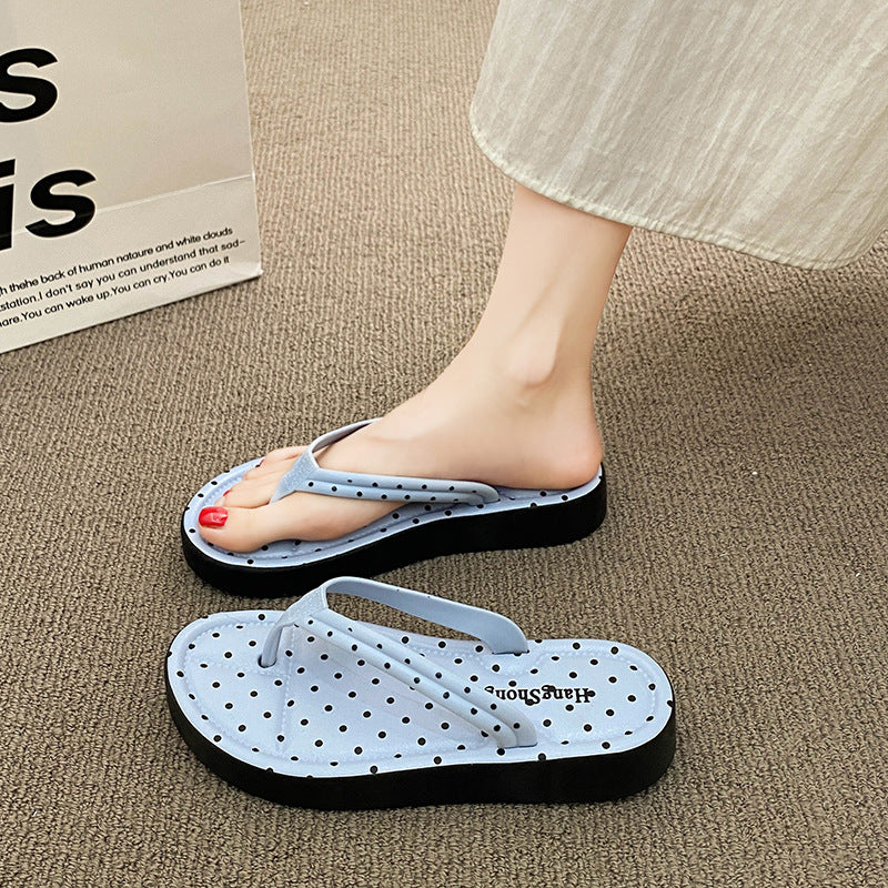 Thick sole flip-flops women's outwearsummernew arrival polka dot casual style with skirt dopamine beach sandals