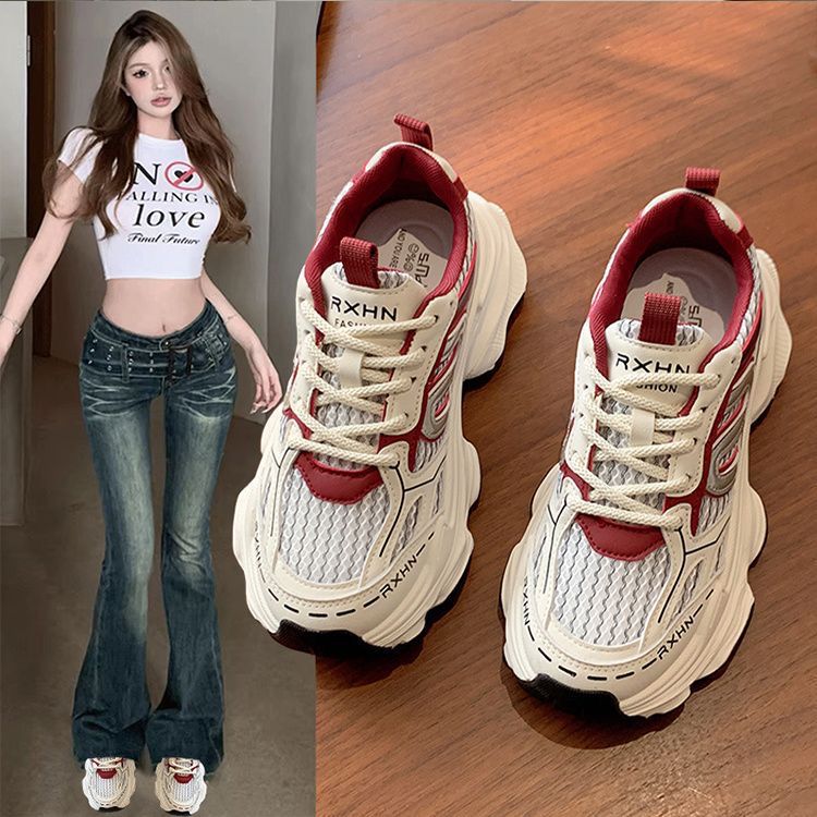 Thick sole dad shoes for women 2026new arrivalsummer thin mesh breathable mesh shoes heightenedcasual sneakers