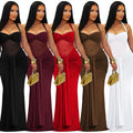 C7608 cross-border   fashion women's sexy see-through mesh halter tie-up dress