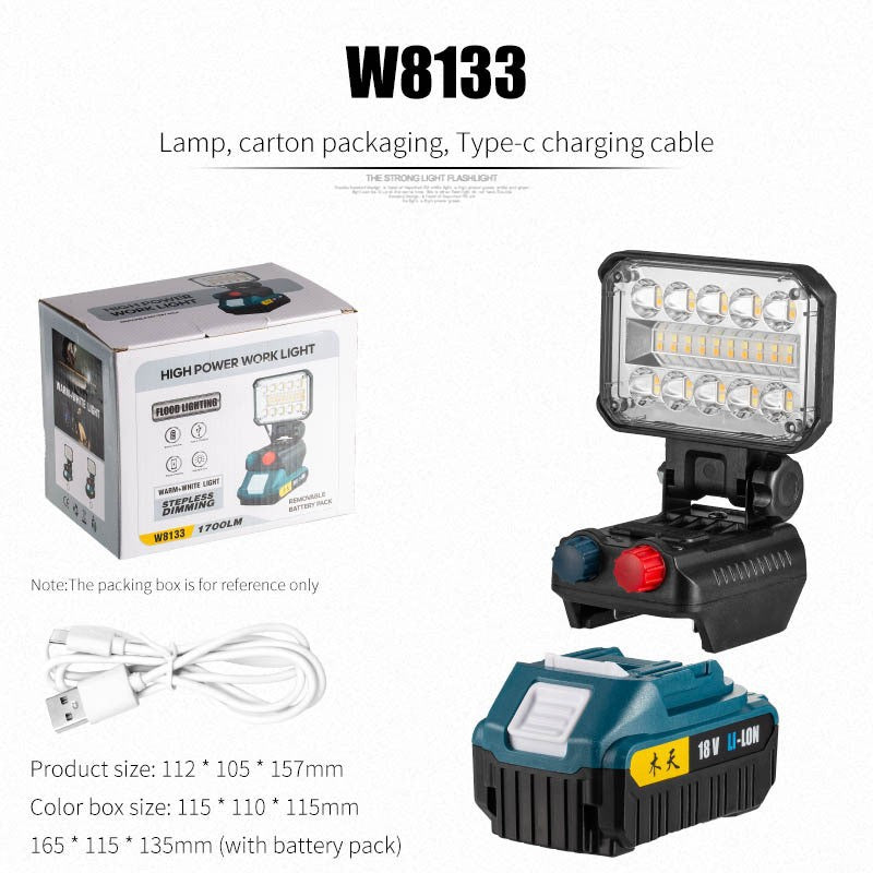 Cross-border new portable work floodlight USB charging large floodlight long battery life LED maintenance emergency lighting