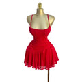 European and american cross-border women's fashion  summer new arrival: elegant ruched high-waisted asymmetrical short red slip dress