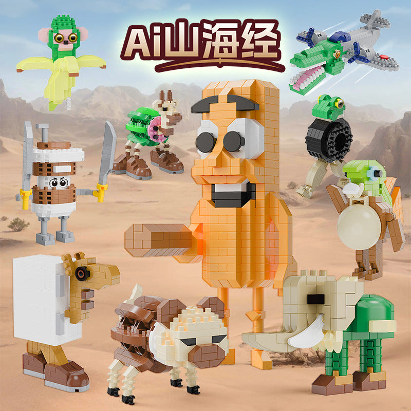 [half price big sale] ai shan hai jing wooden stick man banana monkey shark puzzle assembled building blocks handmade toy ornaments