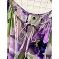 Women's autumn elegant floral print patchwork tiered hem belted lantern sleeve dress