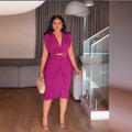 European and american cross-border women's fashion:  spring new arrival - solid color sleeveless ruched v-neck top & sexy bodycon two-piece set