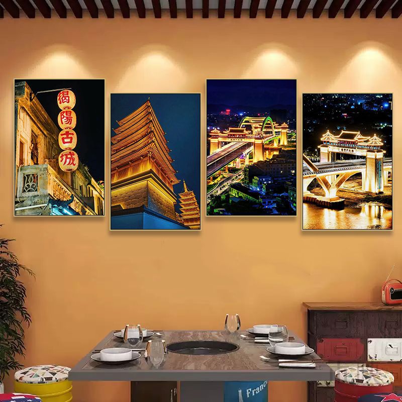 Jieyang ancient city architectural landscape hanging painting hotel box wall decoration painting hot pot restaurant restaurant characteristic cultural tourism mural