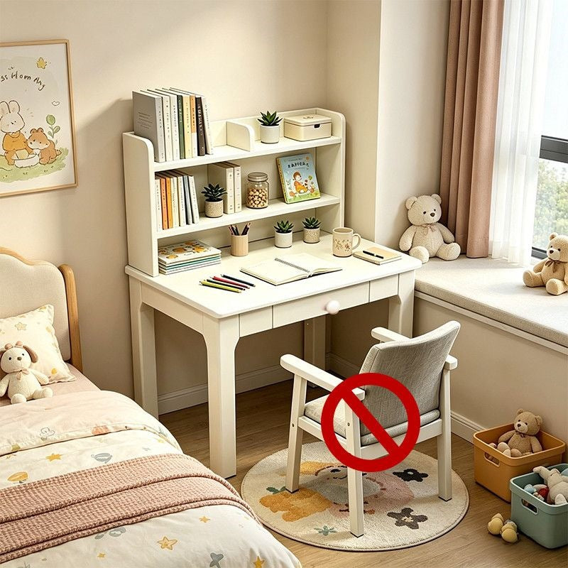 Nordic solid wood computer desk with integrated bookshelf - student study table for home, bedroom, bedside, and minimalist office use