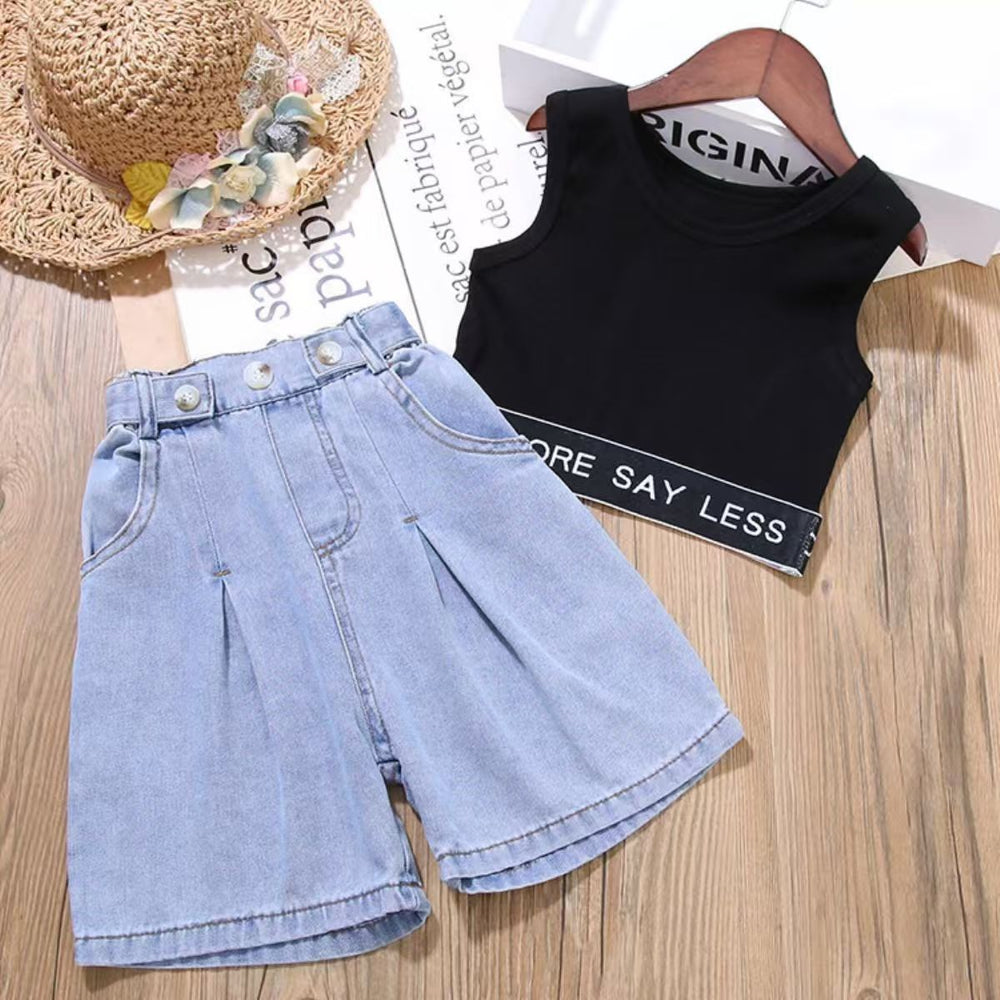 Girl denim mid-pants summer style outwear shorts loosehalf length pants medium large children's clothing girl thin wide pants