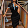 cross-border new women's fashion: european and american style slim-fit denim single-breasted patchwork maxi dress