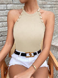 fashion street trendy polyester fashionpullover round neck silm women's t-shirt halter