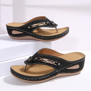 Temu cross-border new arrivalplus size women's wedge sandals fashion style gridscasualplaid polyurethane bottom