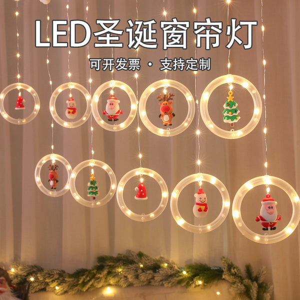 Cross-border LED lights Christmas decorative lights Curtain lights Cartoon Santa lights String Room layout Window lights