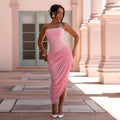 C7729 cross-border   fashion women's sexy off-the-shoulder bandeau ruched bodycon dress