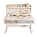 Children's study table solid wood hand-operated adjustable large white table for home bedroom primary school students study desk and chair study table
